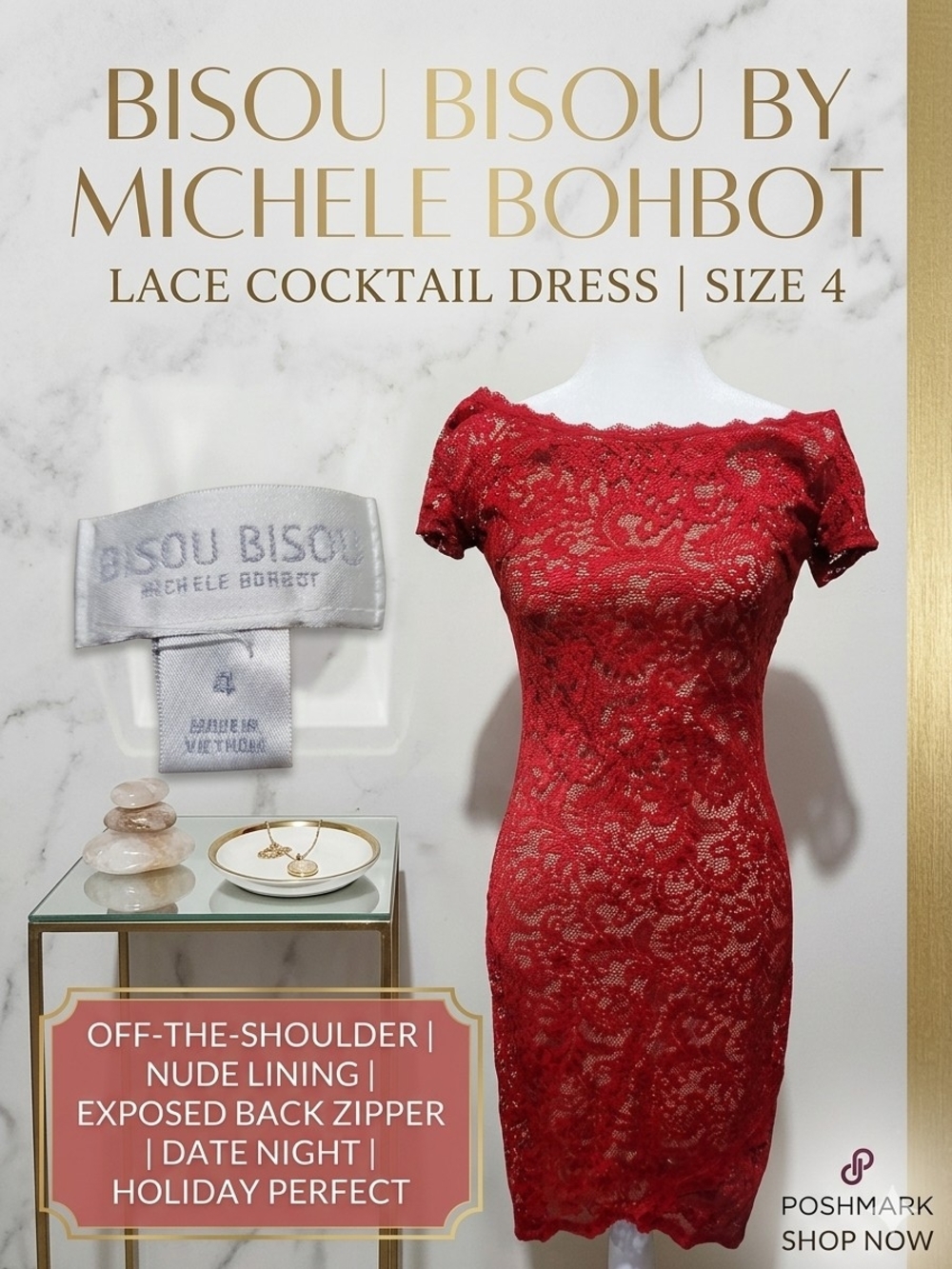 Bisou Bisou Red Lace Cocktail Bodycon Dress 4